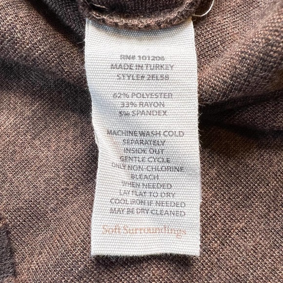 Soft Surroundings Women's Tunic Brown / Black Plaid Peasant V-Neck Top Size L - Picture 8 of 8